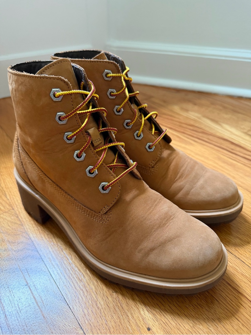 Timberland Kori Park Waterproof 6 Inch Lace Up Heeled Boots Wheat Nubuck Size 7